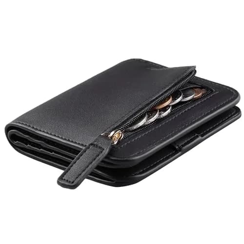 Toughergun Women's Slim Black Leather Wallet with RFID Protection, Compact Bifold Mini Purse thumbnail 1