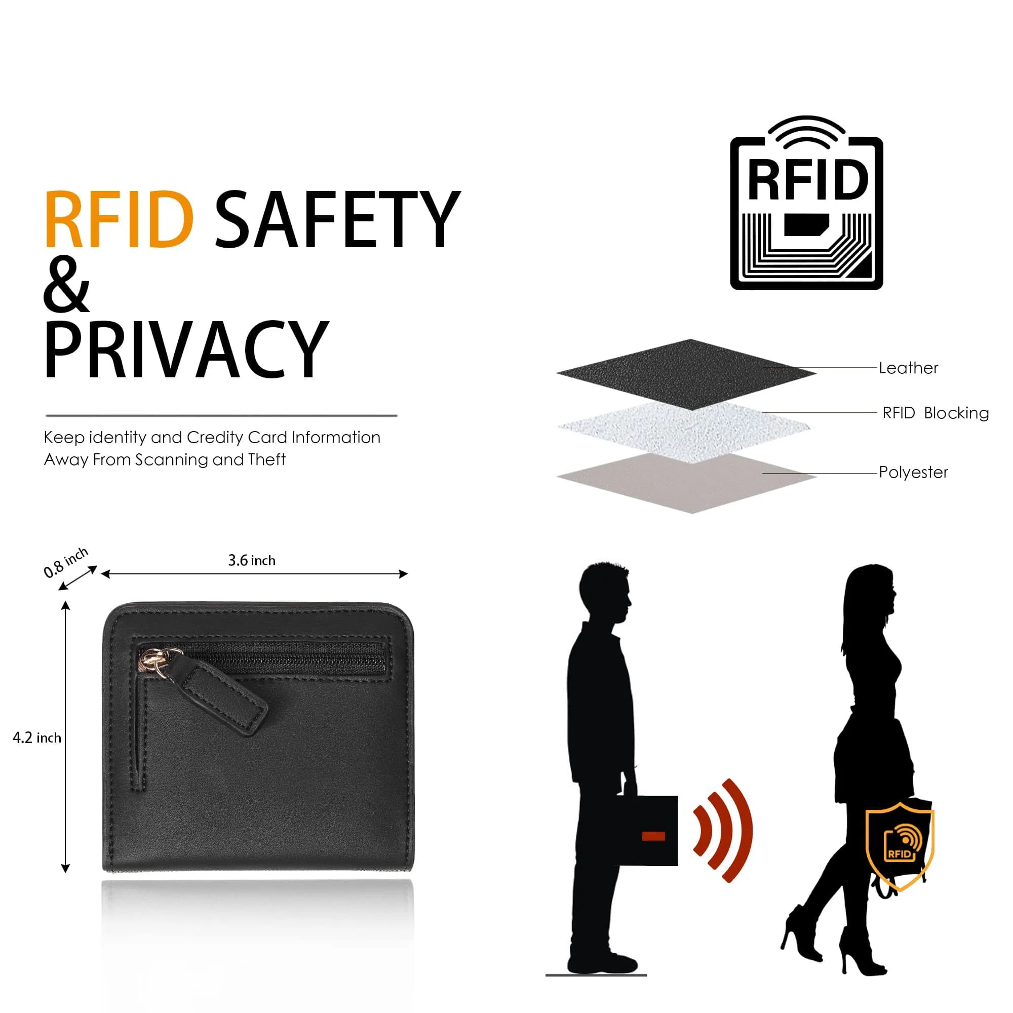 Toughergun Women's Slim Black Leather Wallet with RFID Protection, Compact Bifold Mini Purse - view 3