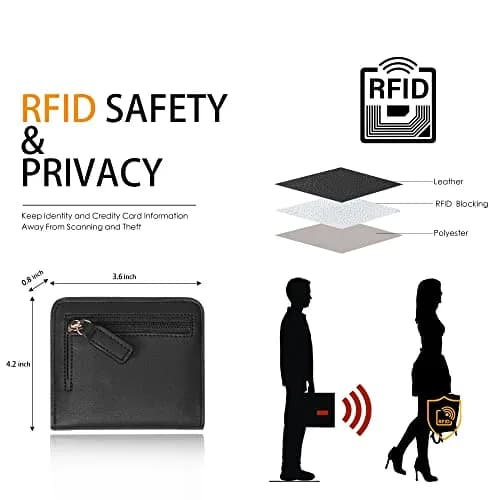Toughergun Women's Slim Black Leather Wallet with RFID Protection, Compact Bifold Mini Purse thumbnail 3