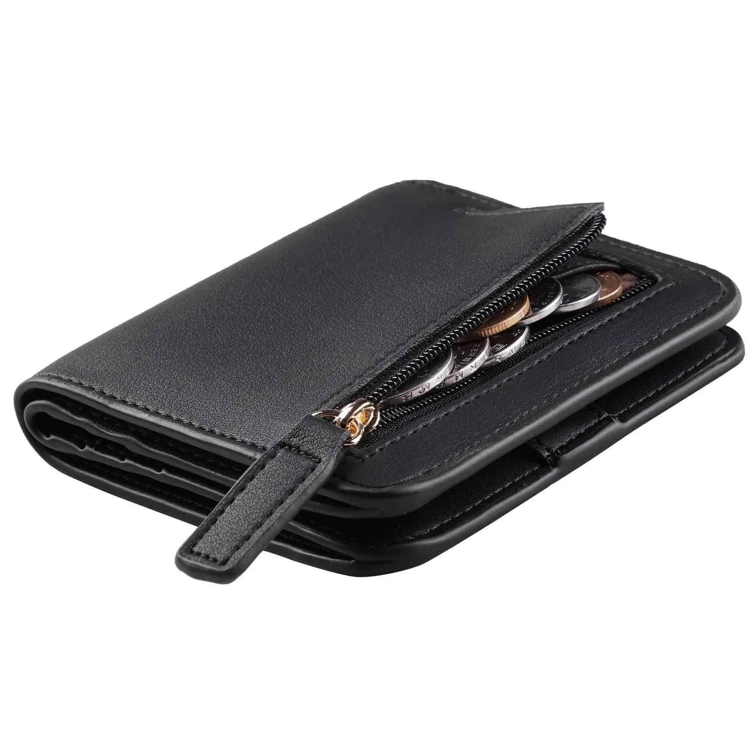 Toughergun Women's Slim Leather Wallet with RFID Protection, Compact Bifold Mini Purse 10.7cm x 9.1cm (4.2" x 3.6") | Holds 6 Cards & ID — Black