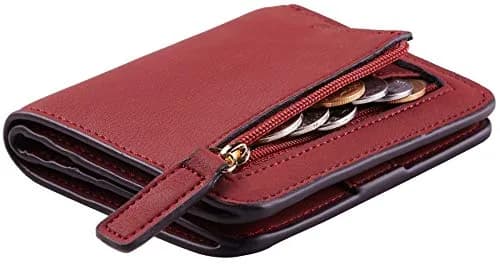 Toughergun Women's Slim Leather Wallet with RFID Protection, Compact Bifold Mini Purse 10.7cm x 9.1cm (4.2" x 3.6") | Holds 6 Cards & ID — 11 ReNapa Red Deep