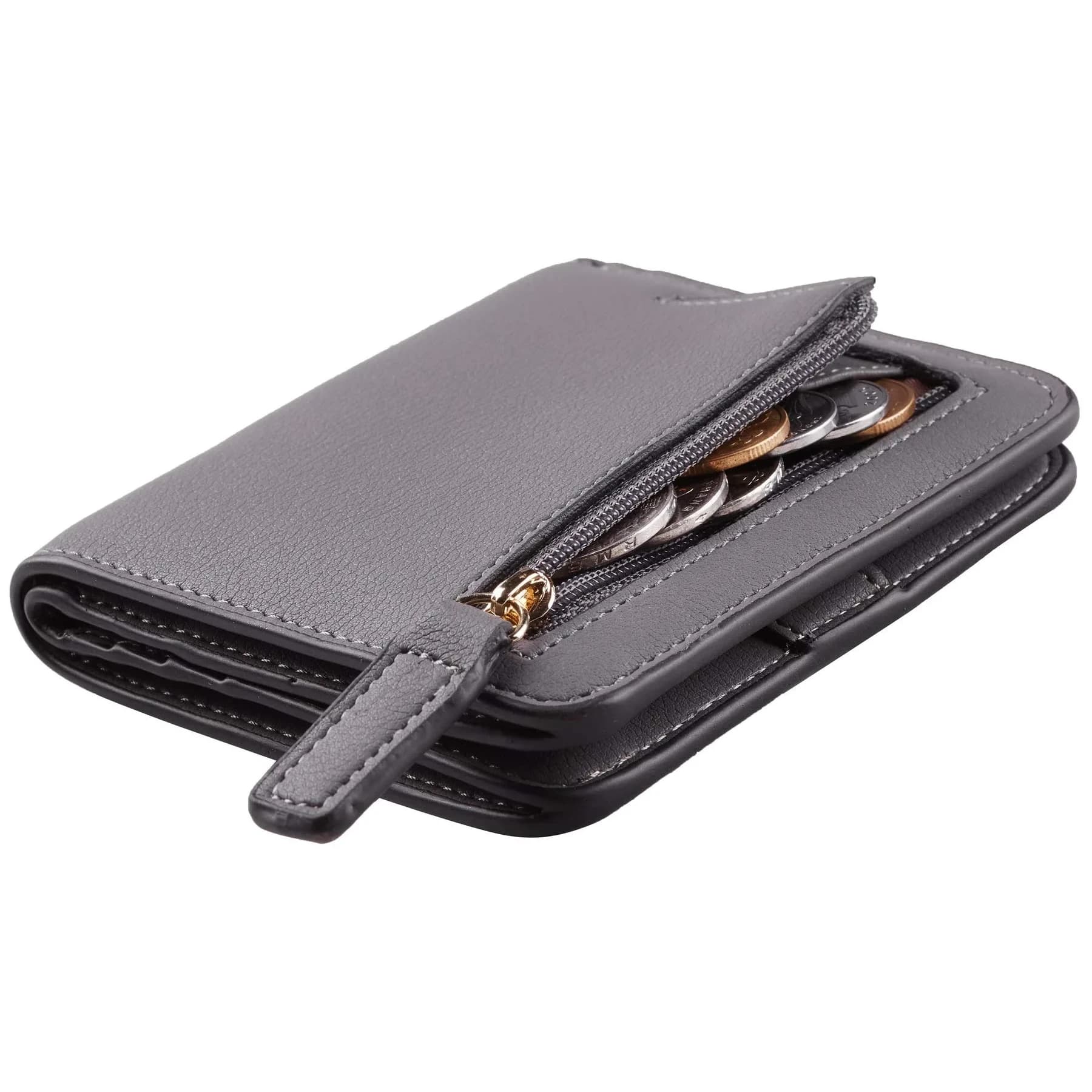 Toughergun Women's Slim Leather Wallet - 07 ReNapa Grey Light, RFID Protection, Compact Bifold Mini Purse