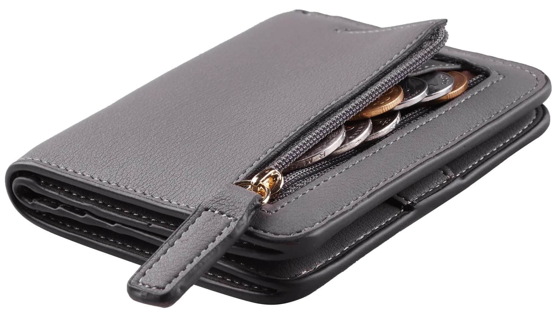 Toughergun Women's Slim Leather Wallet - 07 ReNapa Grey Light, RFID Protection, Compact Bifold Mini Purse - main product image