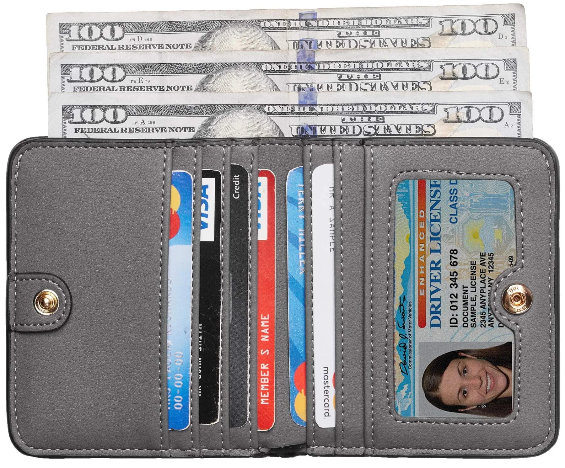 Toughergun Women's Slim Leather Wallet - 07 ReNapa Grey Light, RFID Protection, Compact Bifold Mini Purse - view 2