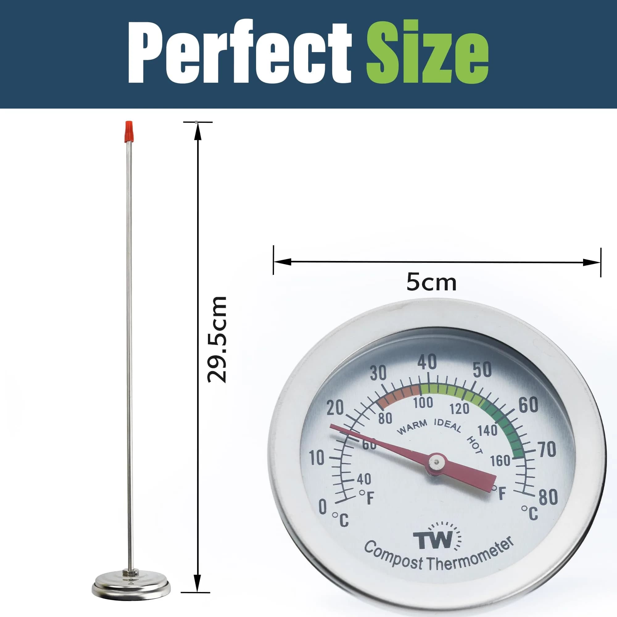 Thermometer World Compost Thermometer Stainless Steel Dial with 295MM Probe & 50MM Dial | Measures 29.5cm (11.61in) Probe Length - view 5