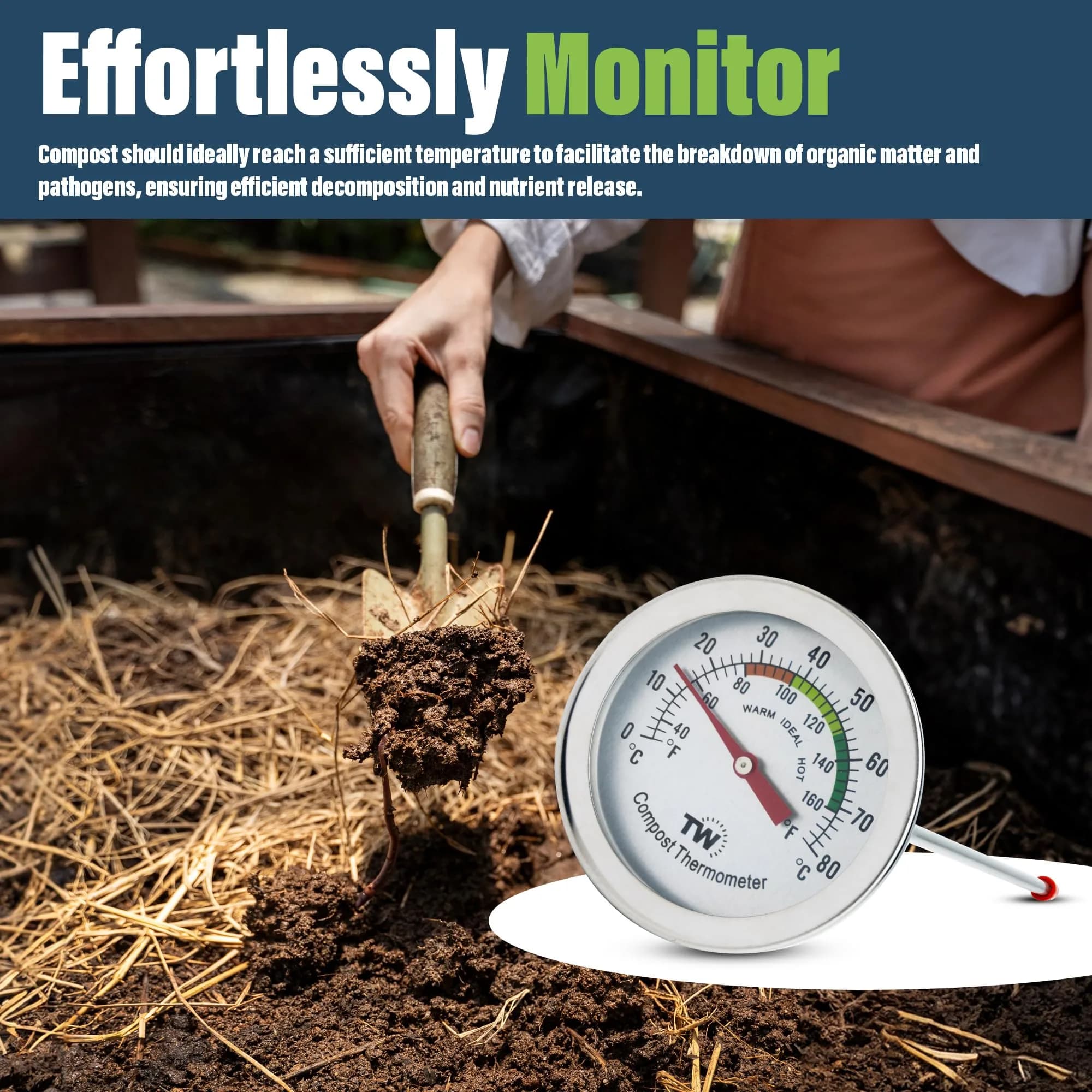 Thermometer World Compost Thermometer Stainless Steel Dial with 295MM Probe & 50MM Dial | Measures 29.5cm (11.61in) Probe Length - view 6