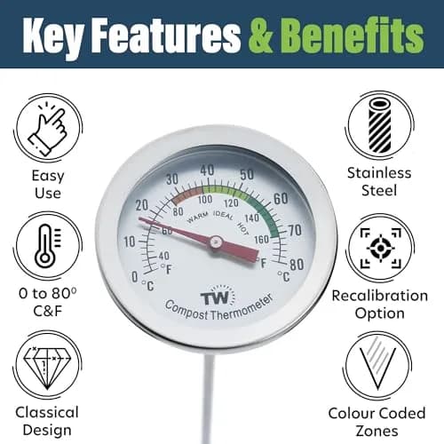 Thermometer World Compost Thermometer Stainless Steel Dial with 295MM Probe & 50MM Dial | Measures 29.5cm (11.61in) Probe Length thumbnail 2