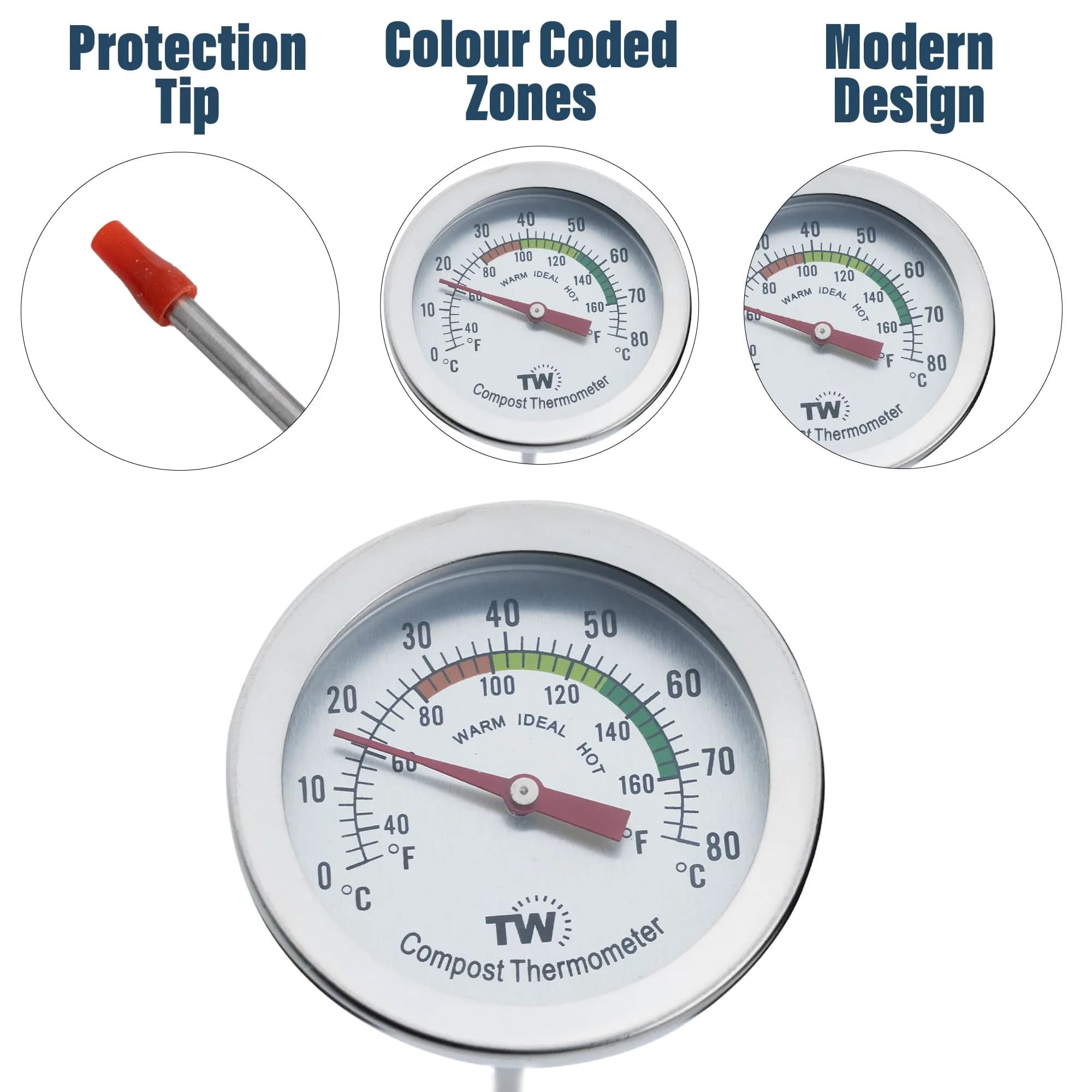 Thermometer World Compost Thermometer Stainless Steel Dial with 295MM Probe & 50MM Dial | Measures 29.5cm (11.61in) Probe Length - view 3
