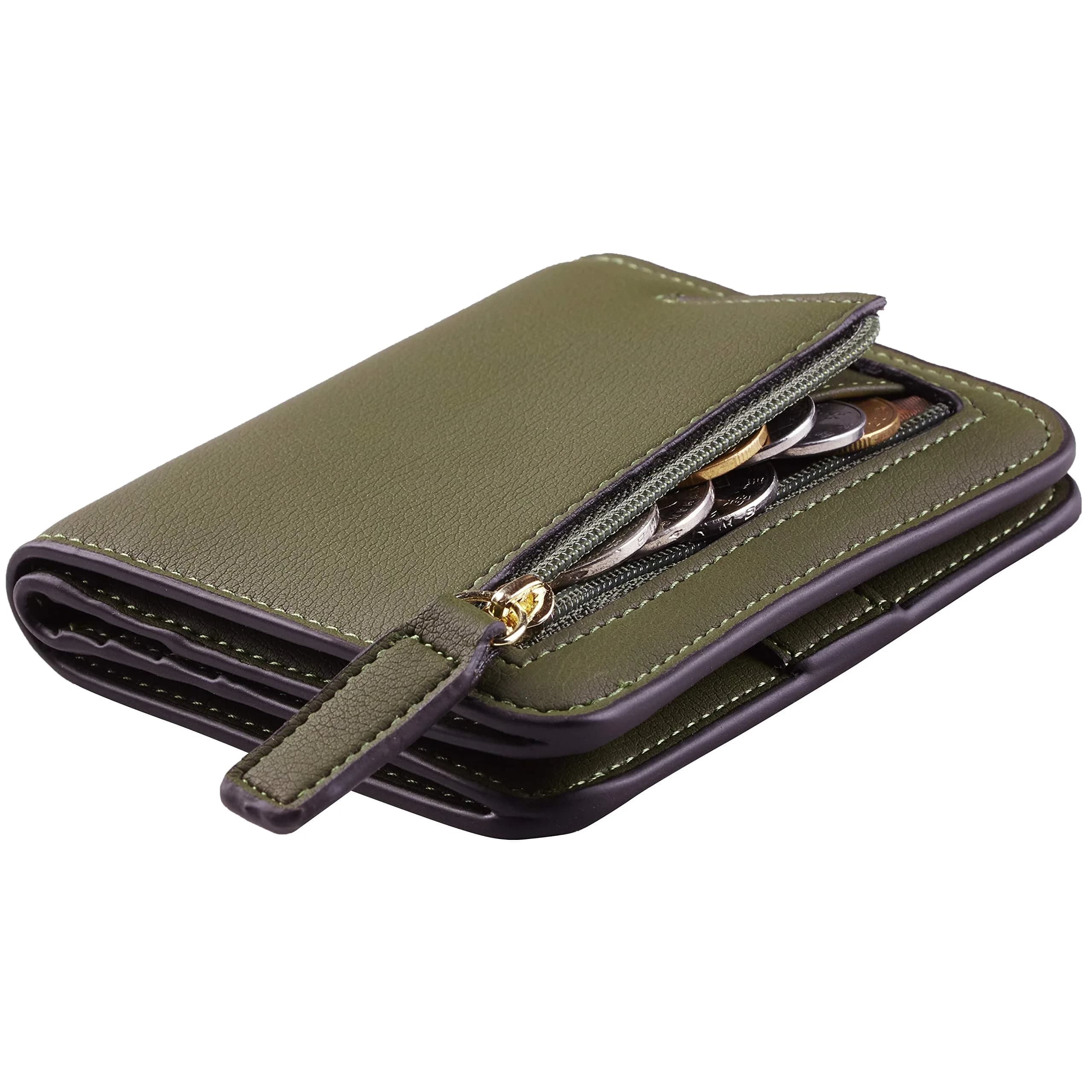 Toughergun 15 ReNapa Green Army Slim Leather Bifold Wallet for Women with RFID Protection