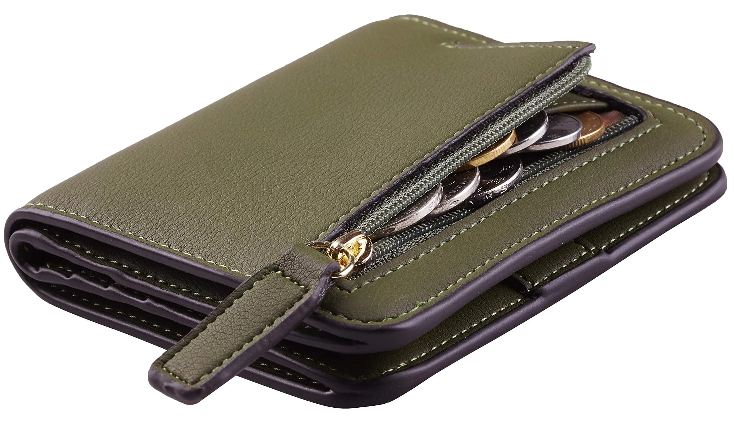 Toughergun 15 ReNapa Green Army Slim Leather Bifold Wallet for Women with RFID Protection - main product image