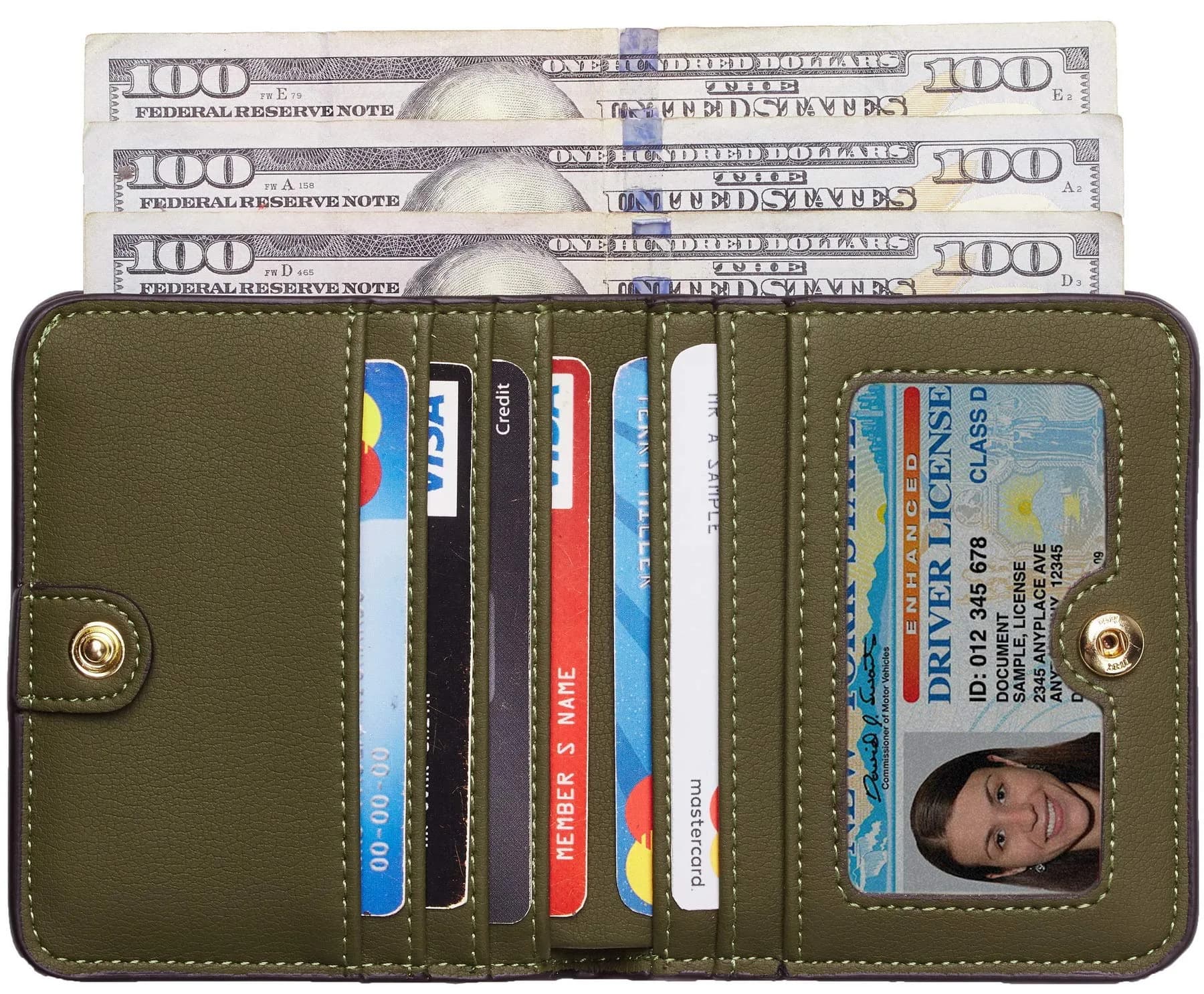 Toughergun 15 ReNapa Green Army Slim Leather Bifold Wallet for Women with RFID Protection - view 2