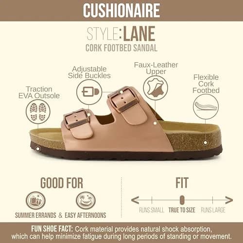 CUSHIONAIRE Lane Cork Slide Women's Sandals, Comfortable Slip-On Footwear, Gold (Rose) 6.5 thumbnail 4