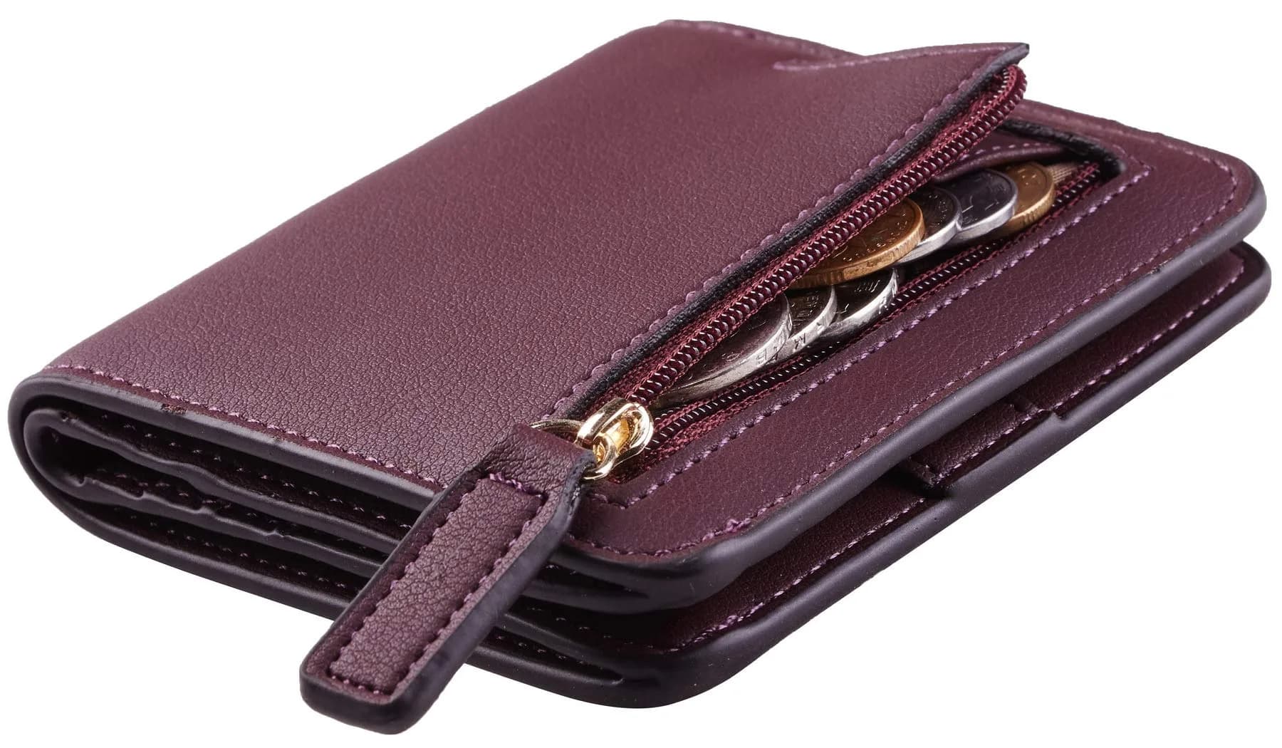 Toughergun Women's Slim Leather Wallet - Rich Red Wine Colour, RFID Protection, Compact Bifold Mini Purse - main product image