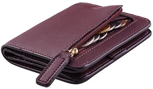 Toughergun Women's Slim Leather Wallet - Rich Red Wine Colour, RFID Protection, Compact Bifold Mini Purse thumbnail 1