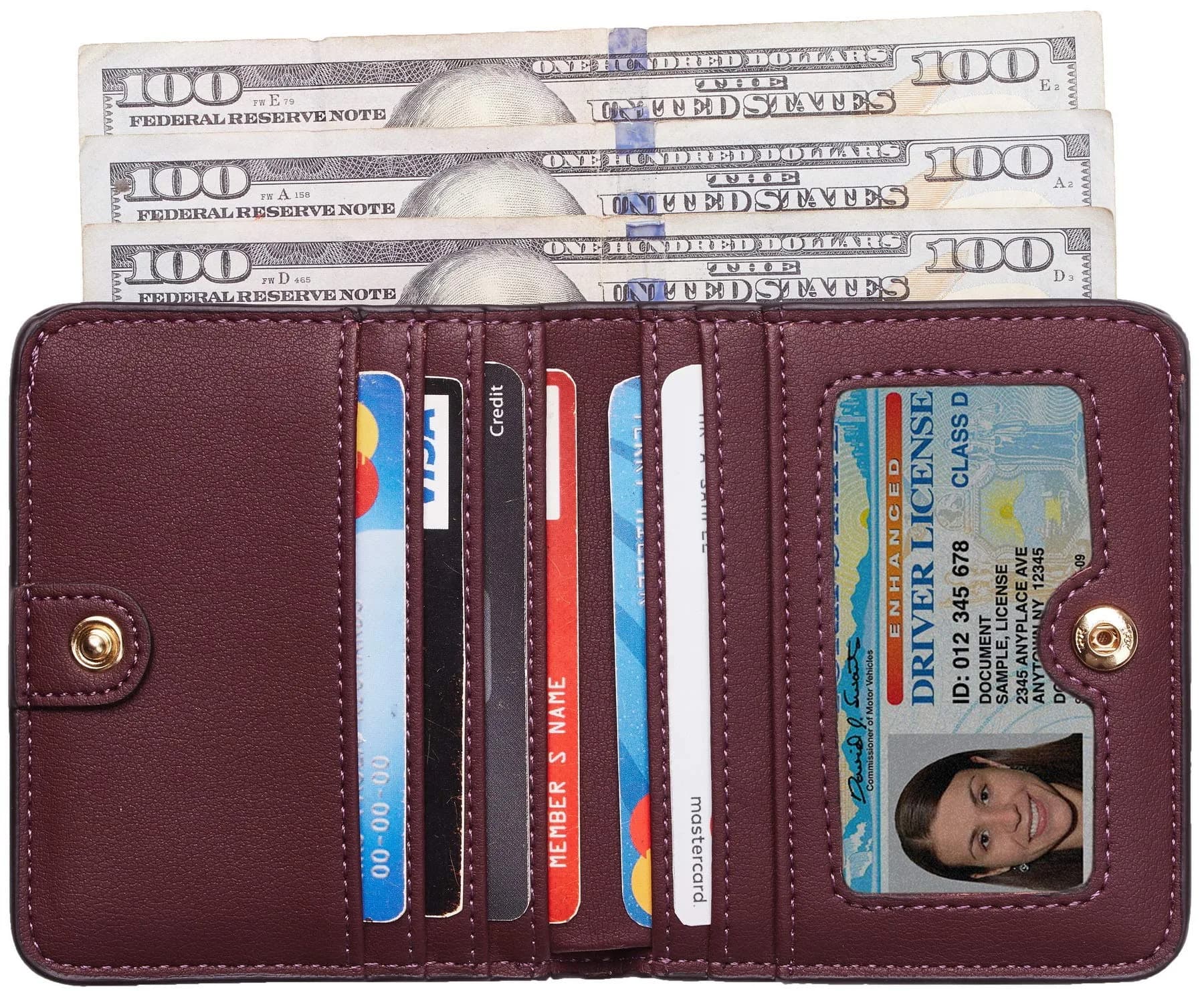 Toughergun Women's Slim Leather Wallet - Rich Red Wine Colour, RFID Protection, Compact Bifold Mini Purse - view 2