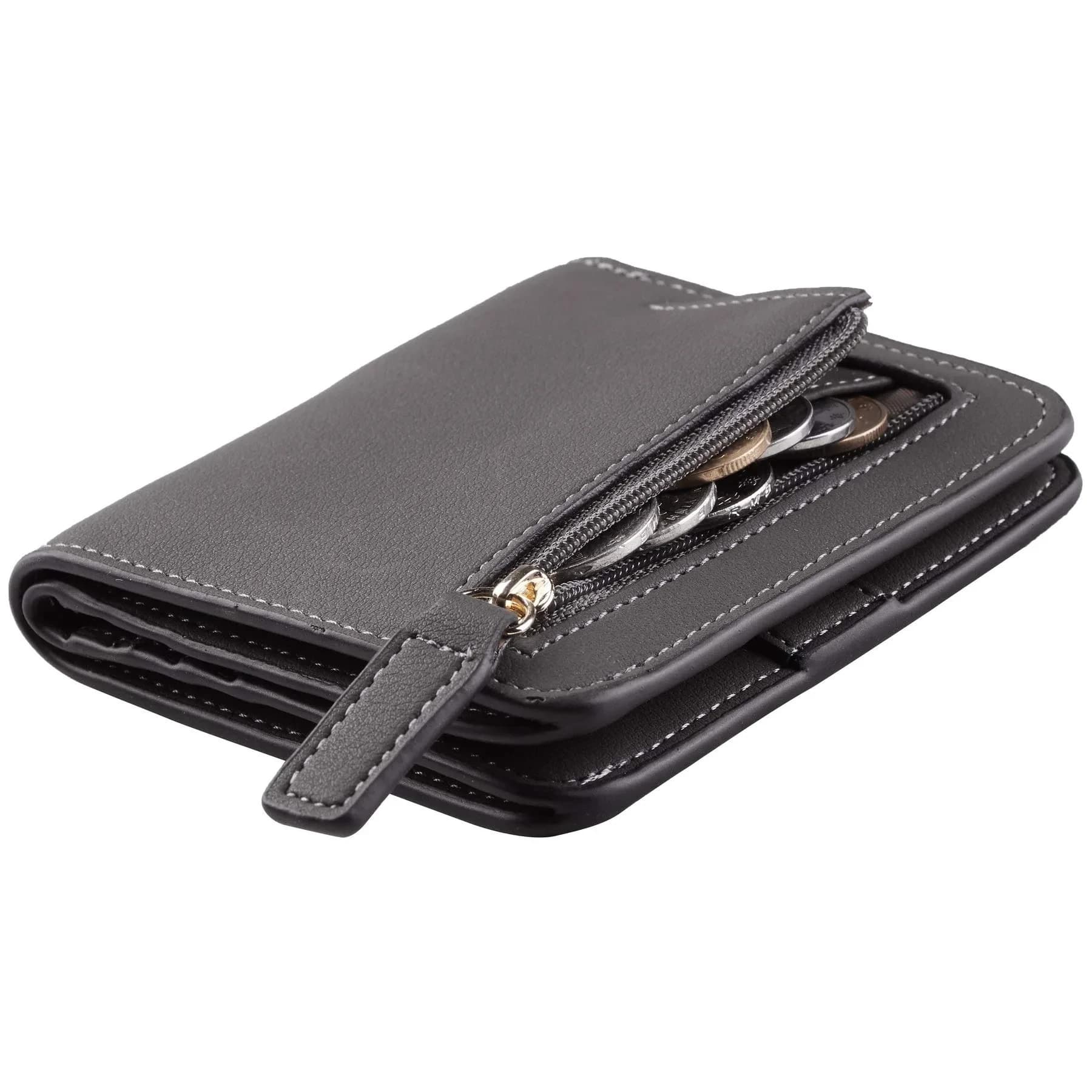 Toughergun Women's Slim Leather Wallet in 06 ReNapa Grey Deep - Compact Bifold RFID Mini Purse — 06 ReNapa Grey Deep