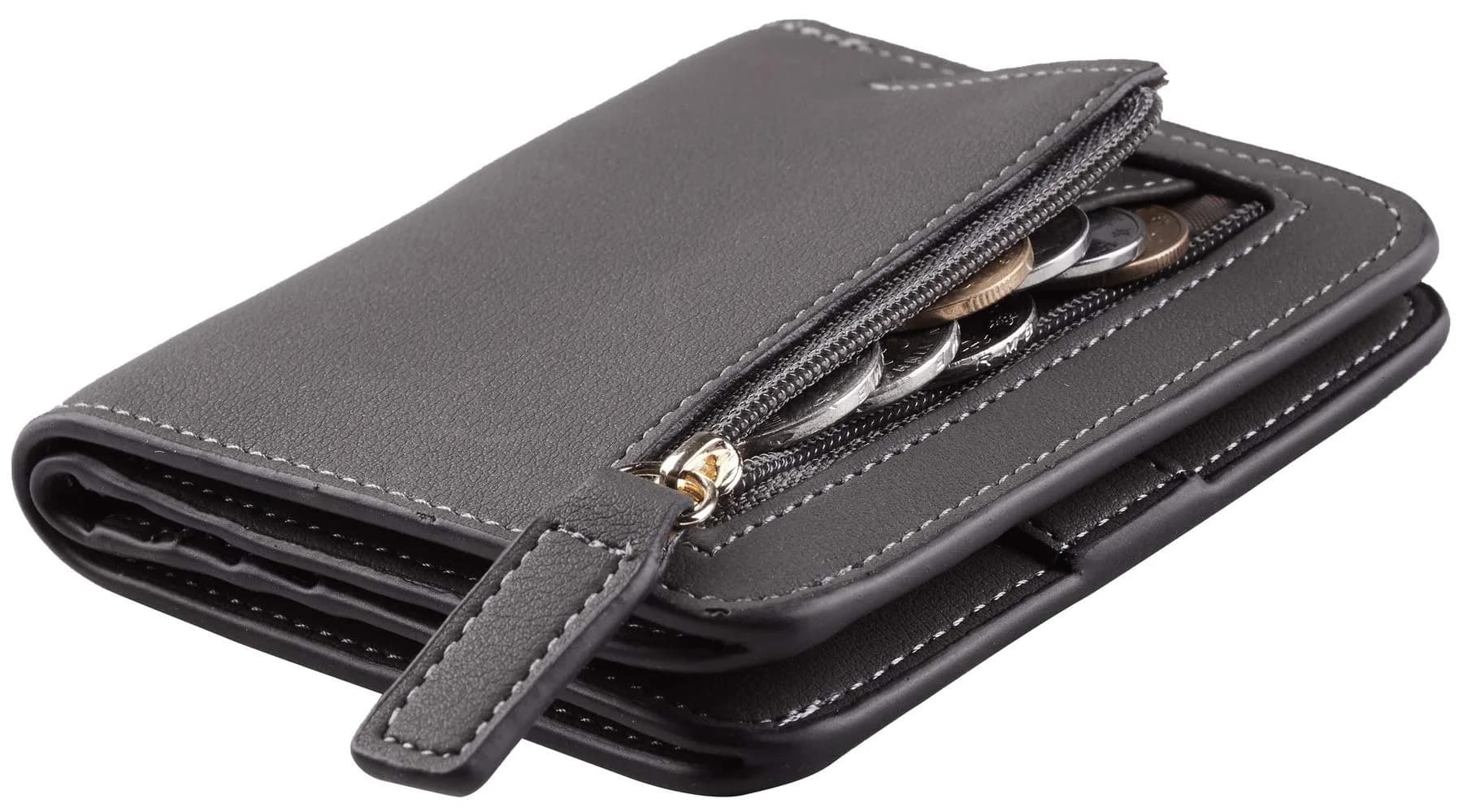 Toughergun Women's Slim Leather Wallet in 06 ReNapa Grey Deep - Compact Bifold RFID Mini Purse - main product image