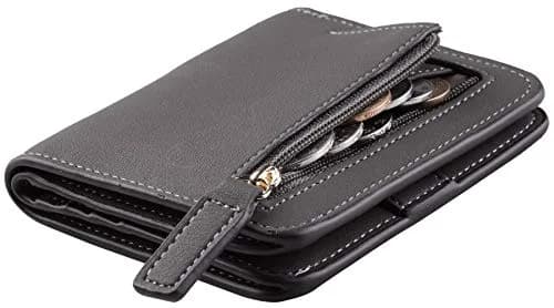 Toughergun Women's Slim Leather Wallet in 06 ReNapa Grey Deep - Compact Bifold RFID Mini Purse thumbnail 1
