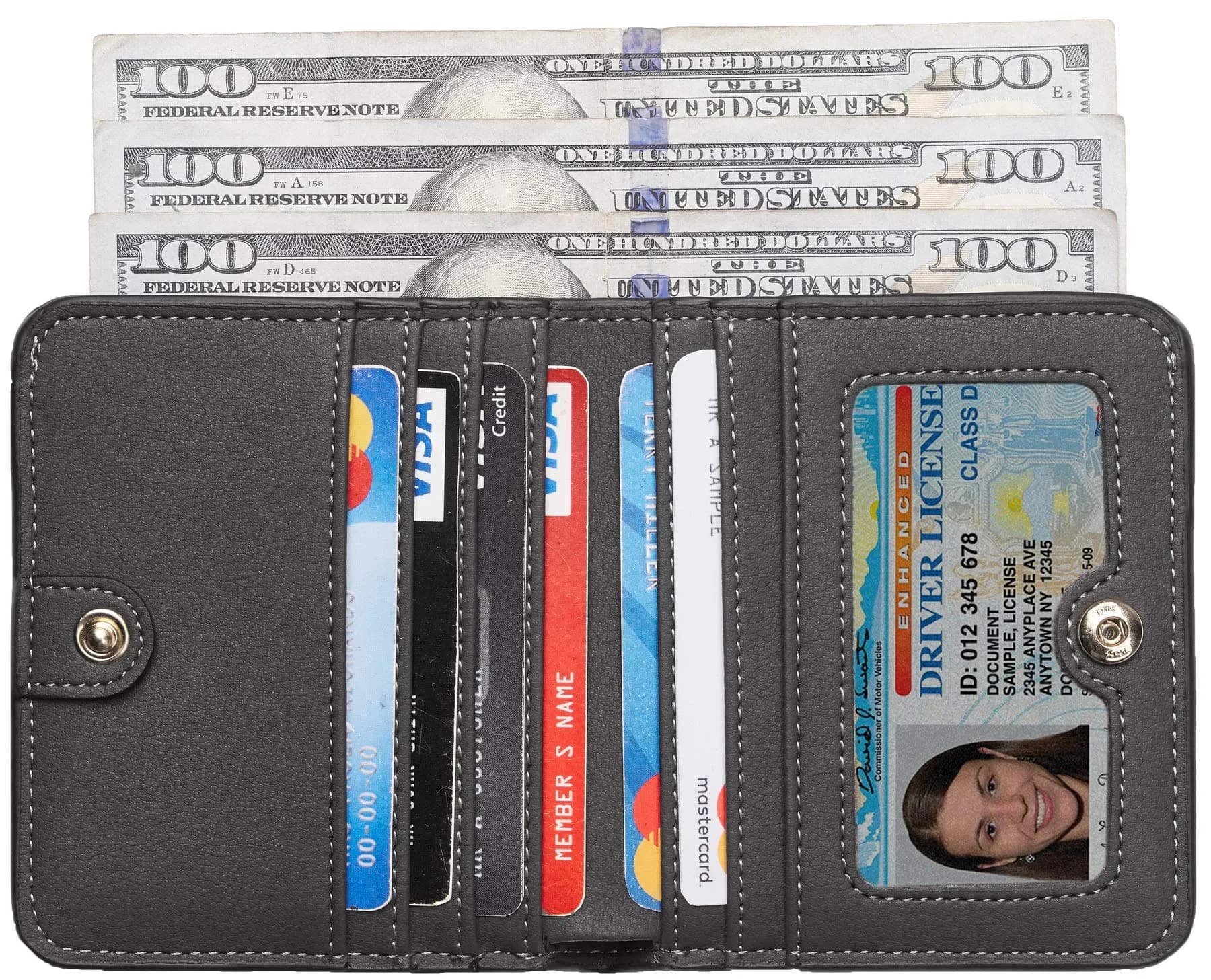 Toughergun Women's Slim Leather Wallet in 06 ReNapa Grey Deep - Compact Bifold RFID Mini Purse - view 2