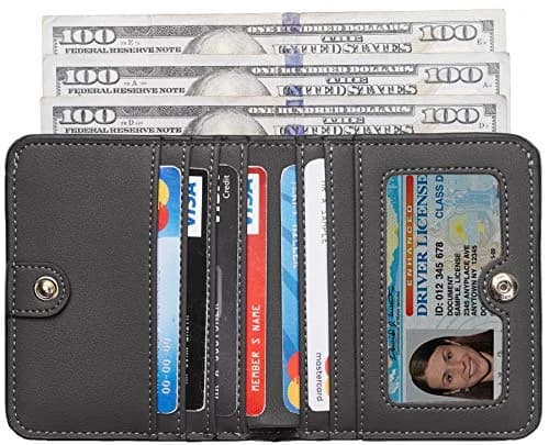 Toughergun Women's Slim Leather Wallet in 06 ReNapa Grey Deep - Compact Bifold RFID Mini Purse thumbnail 2