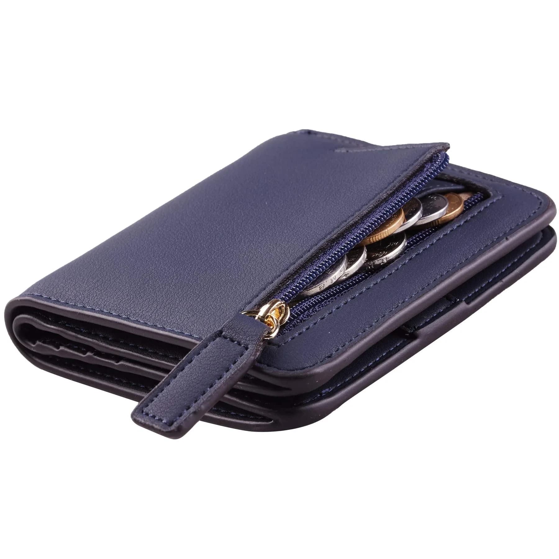Toughergun Women's Slim Leather Bifold Wallet - 03 ReNapa Blue Navy, RFID Protection, Compact Mini Purse