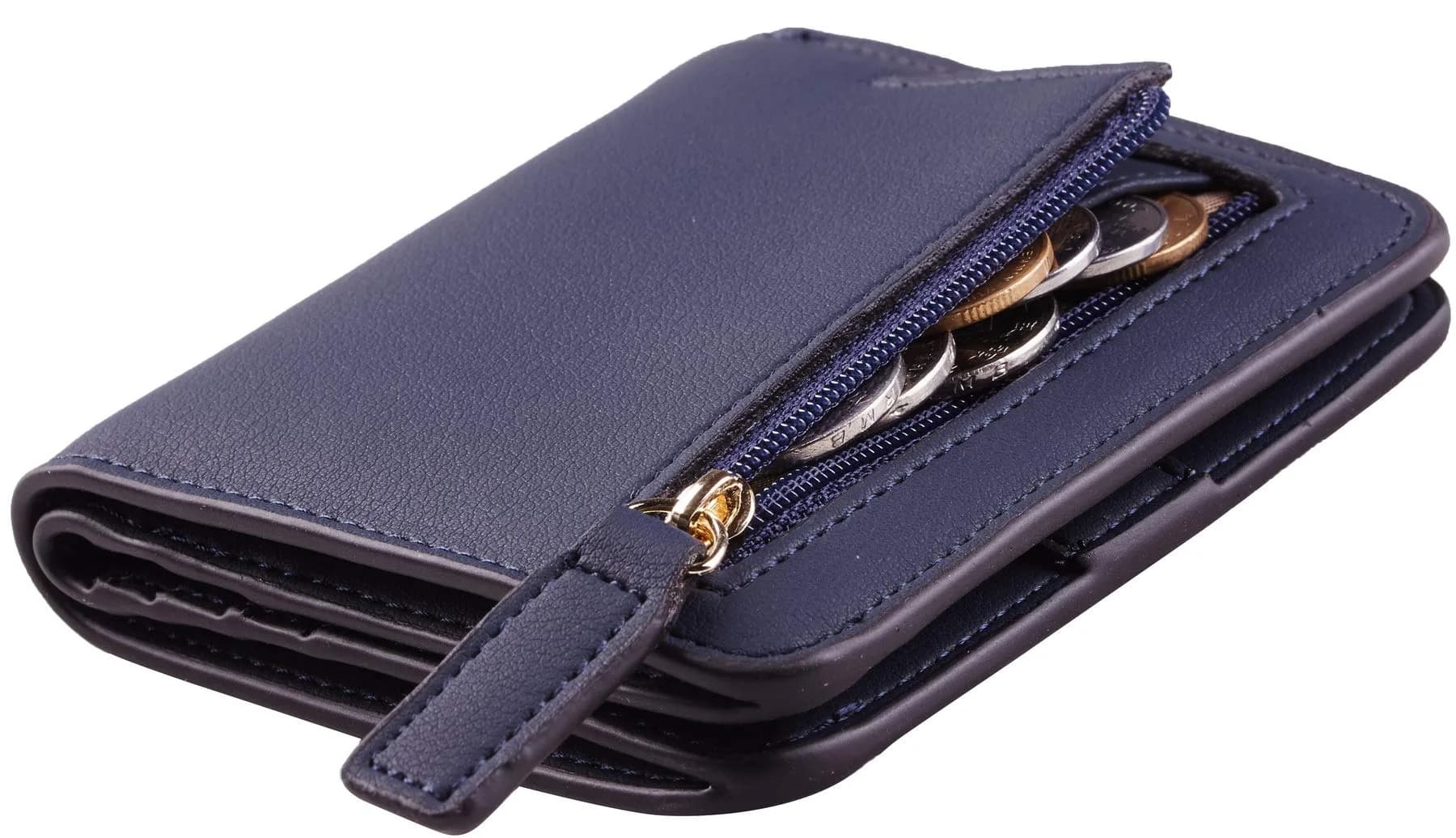 Toughergun Women's Slim Leather Bifold Wallet - 03 ReNapa Blue Navy, RFID Protection, Compact Mini Purse - main product image
