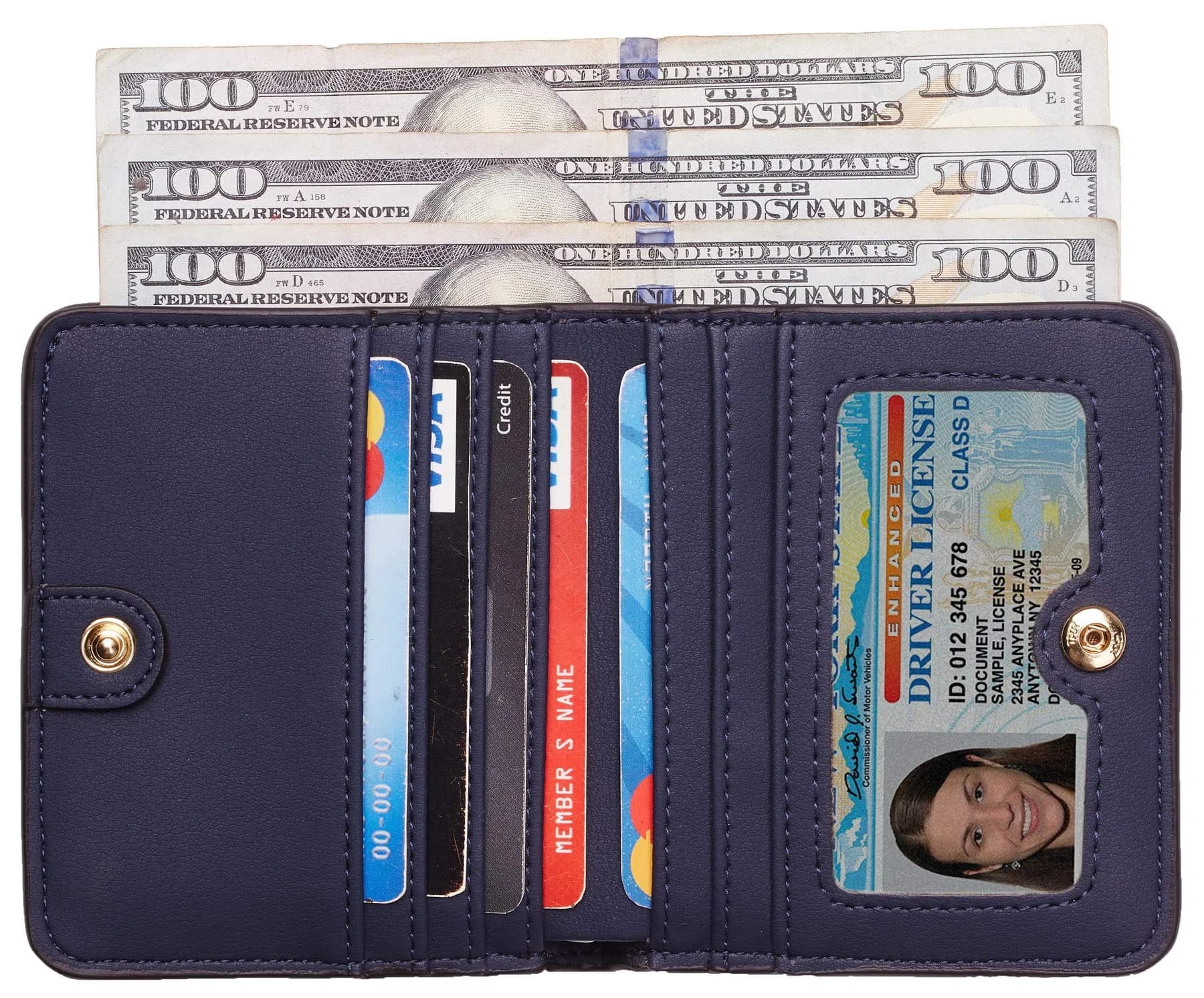 Toughergun Women's Slim Leather Bifold Wallet - 03 ReNapa Blue Navy, RFID Protection, Compact Mini Purse - view 2