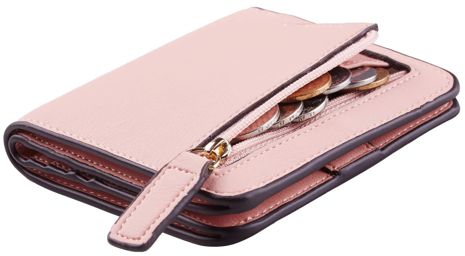 Toughergun Women's Slim Light Pink Leather Wallet with RFID Protection, Compact Bifold Mini Purse - main product image