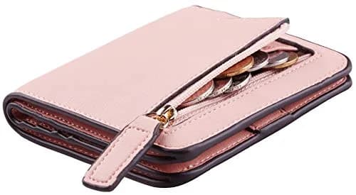 Toughergun Women's Slim Light Pink Leather Wallet with RFID Protection, Compact Bifold Mini Purse thumbnail 1