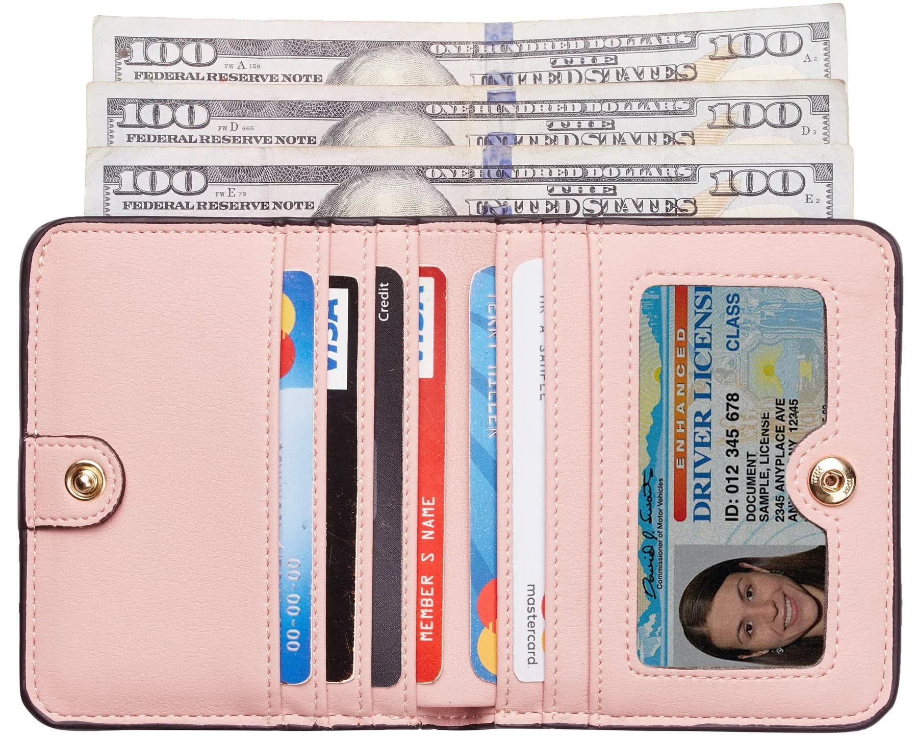 Toughergun Women's Slim Light Pink Leather Wallet with RFID Protection, Compact Bifold Mini Purse - view 2