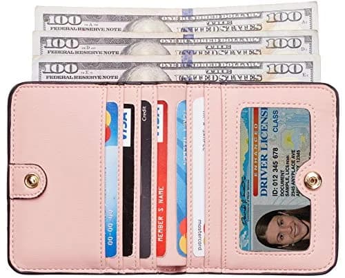 Toughergun Women's Slim Light Pink Leather Wallet with RFID Protection, Compact Bifold Mini Purse thumbnail 2