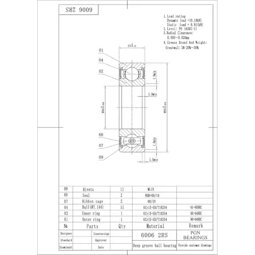 PGN 6006-2RS Ball Bearing 30mm x 55mm x 13mm | Chrome Steel Sealed for Heavy Use thumbnail 2