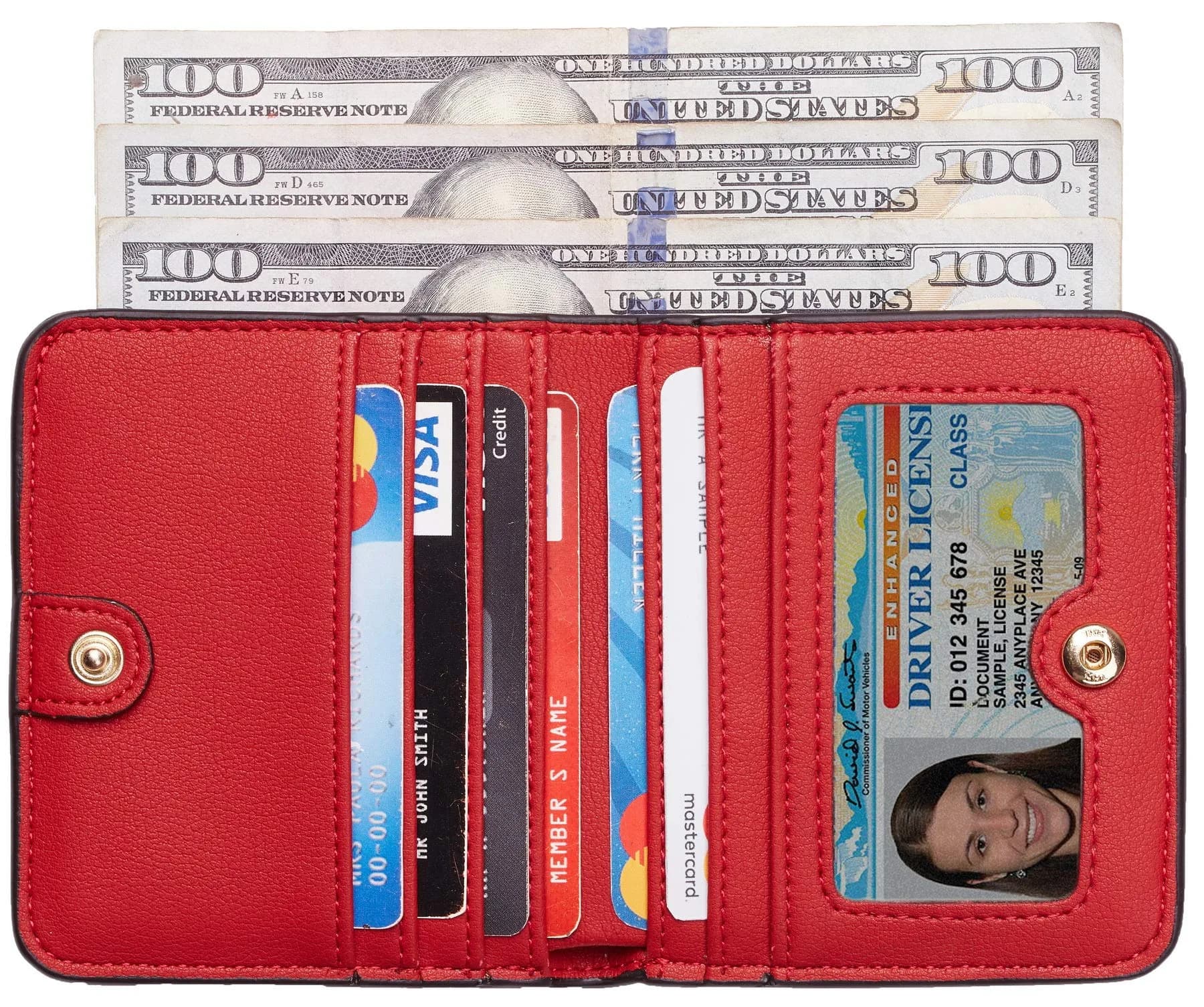 Toughergun Women's Slim Leather Bifold Wallet - 10 ReNapa Red Classic, RFID Protection, Compact Mini Purse - view 2