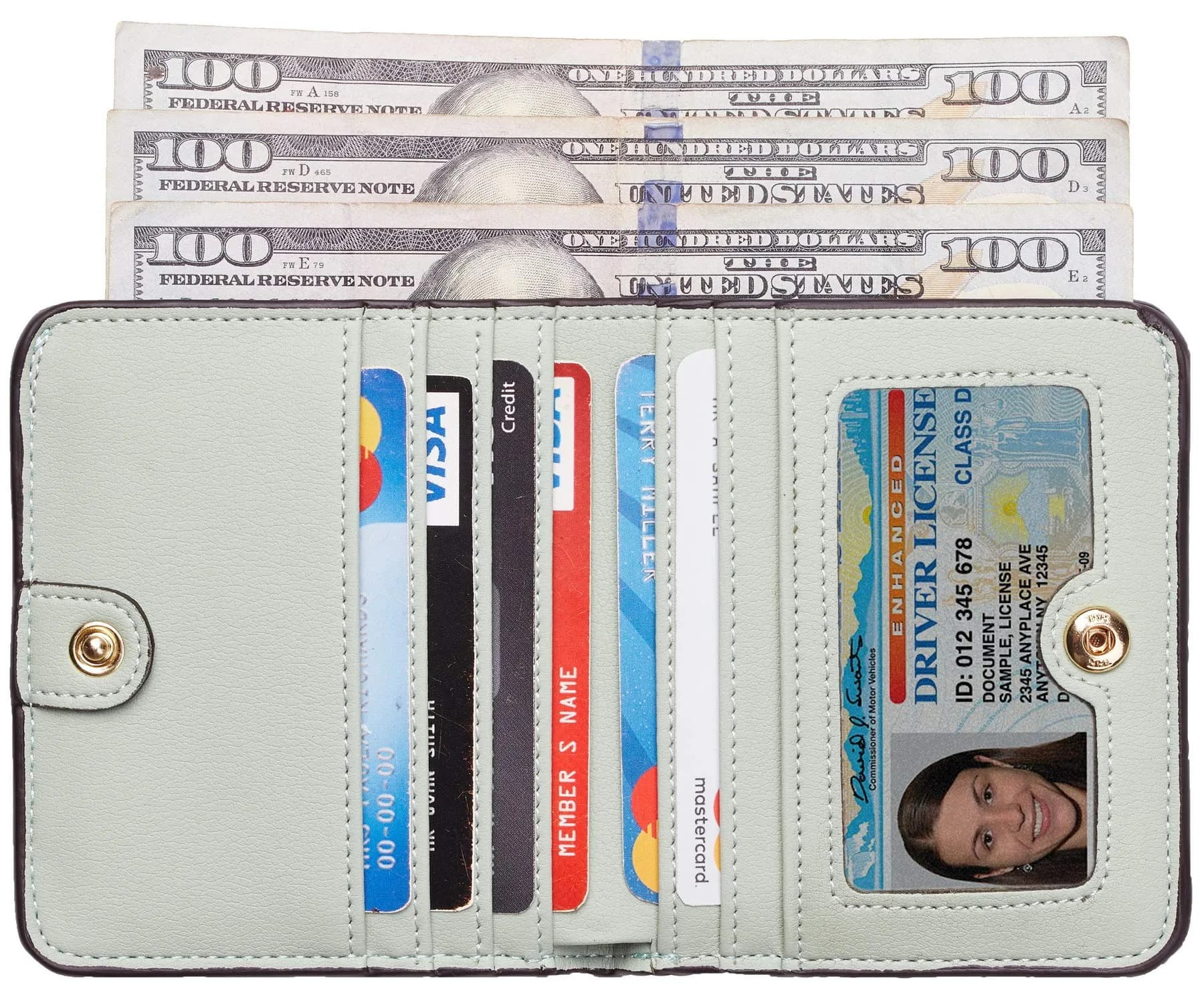 Toughergun Women's Slim Leather Wallet - 05 ReNapa Green Light, RFID Protection, Compact Bifold Mini Purse - view 2