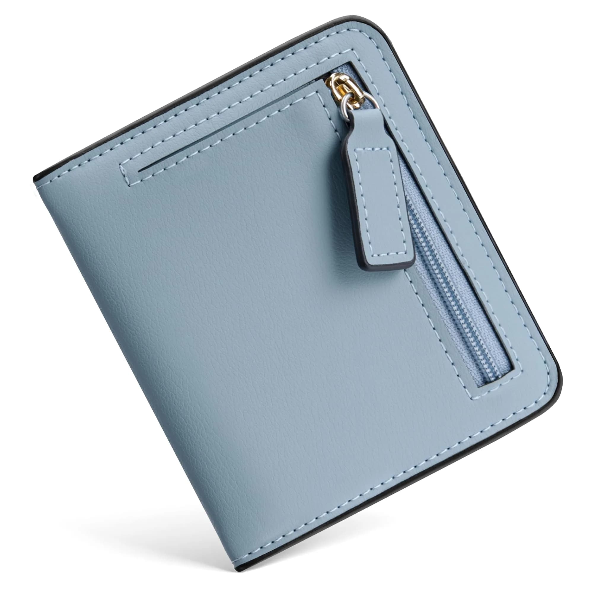 Toughergun Women's Blue Slim Leather Wallet with RFID Protection, Compact Bifold Mini Purse - main product image