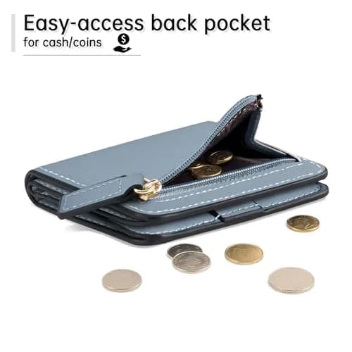 Toughergun Women's Blue Slim Leather Wallet with RFID Protection, Compact Bifold Mini Purse thumbnail 4