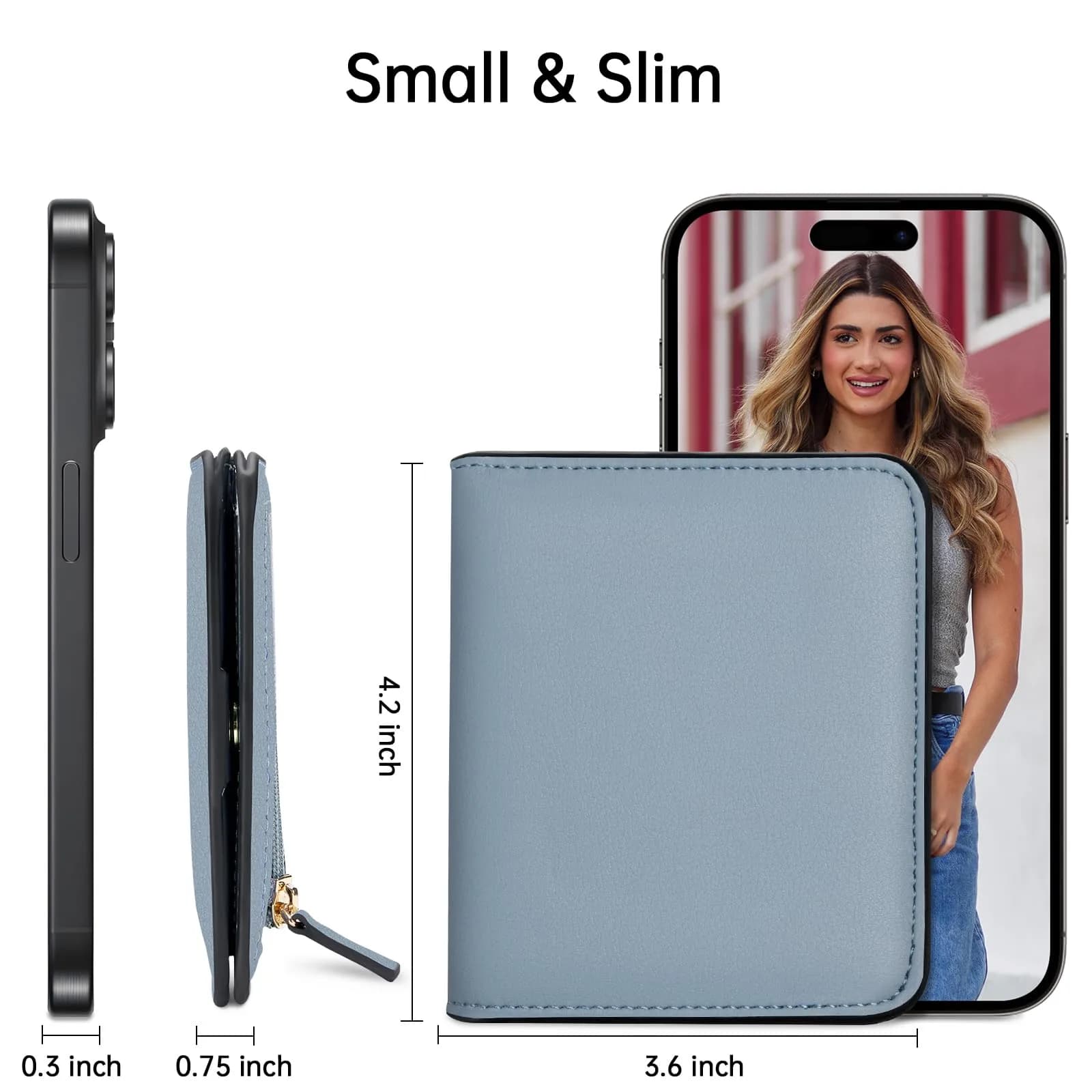 Toughergun Women's Blue Slim Leather Wallet with RFID Protection, Compact Bifold Mini Purse - view 2