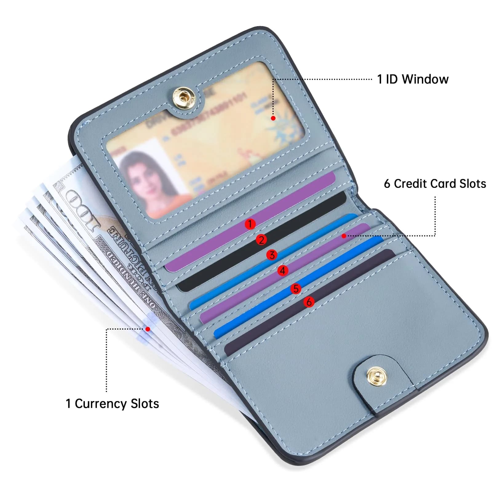 Toughergun Women's Blue Slim Leather Wallet with RFID Protection, Compact Bifold Mini Purse - view 3