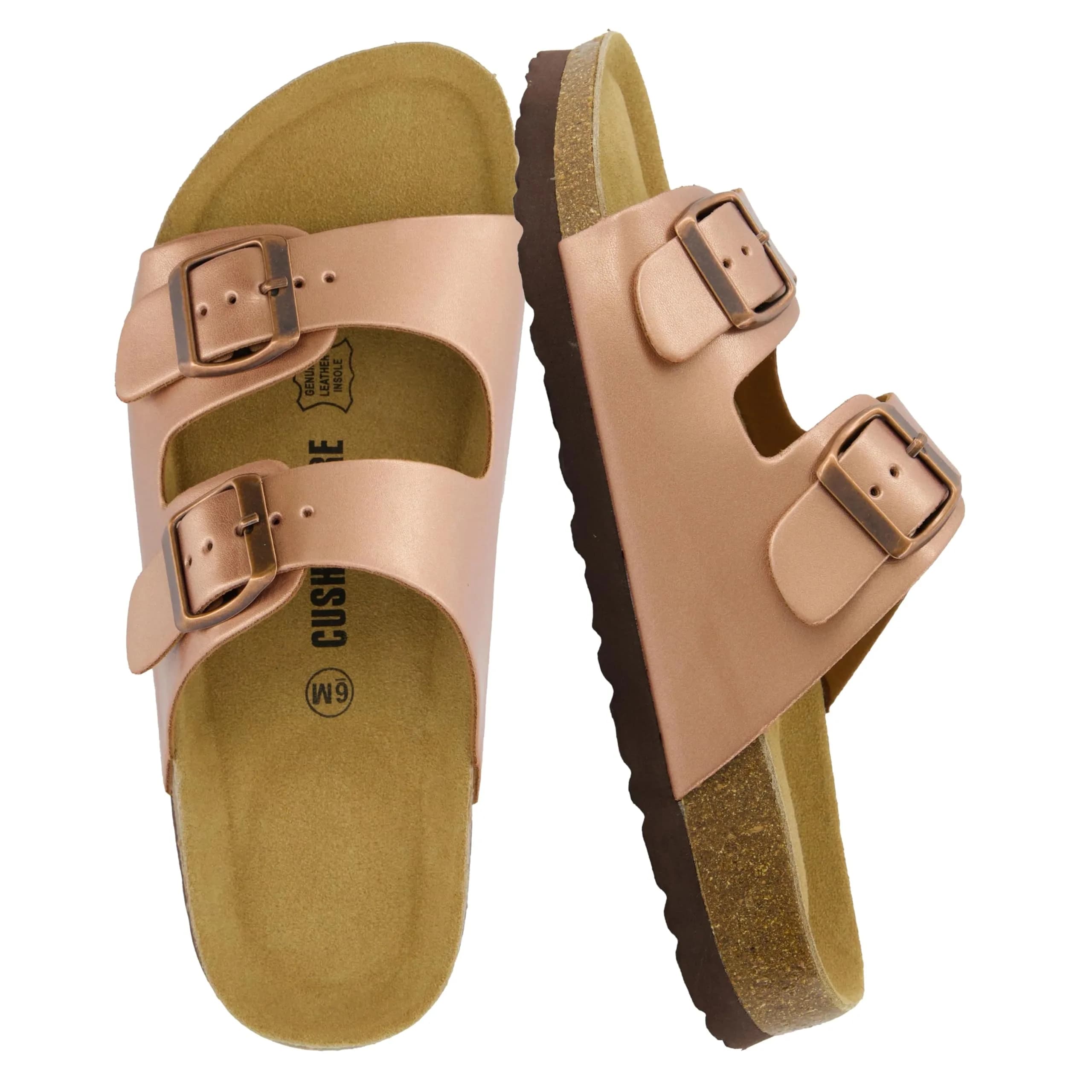 CUSHIONAIRE Lane Cork Slide Women's Sandals, Comfortable Sandals for Women, Gold (Rose) 8.5 | Soft Cork Footbed & Water-Resistant