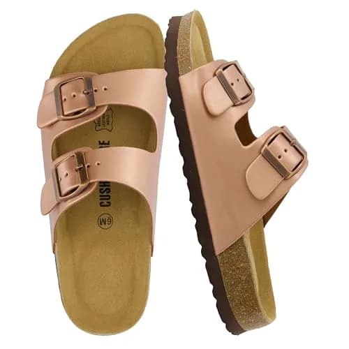 CUSHIONAIRE Lane Cork Slide Women's Sandals, Comfortable Sandals for Women, Gold (Rose) 8.5 | Soft Cork Footbed & Water-Resistant thumbnail 1