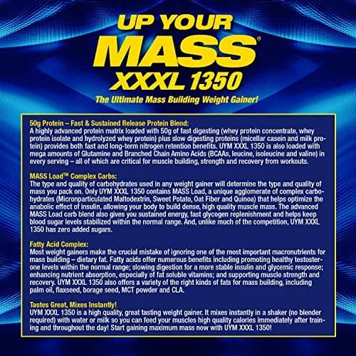 Maximum Human Performance UYM XXXL 1350g | Muscle Mass Builder with 50g Protein & 11g BCAAs (70-120 chars) thumbnail 6