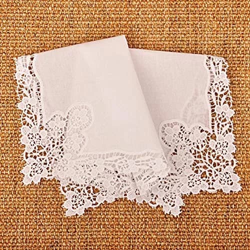 Milesky White Wedding Handkerchief Pure Cotton with Crochet Lace | 30x30cm (11.5x11.5") thumbnail 4