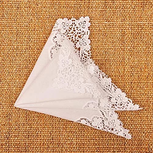 Milesky White Wedding Handkerchief Pure Cotton with Crochet Lace | 30x30cm (11.5x11.5") thumbnail 5