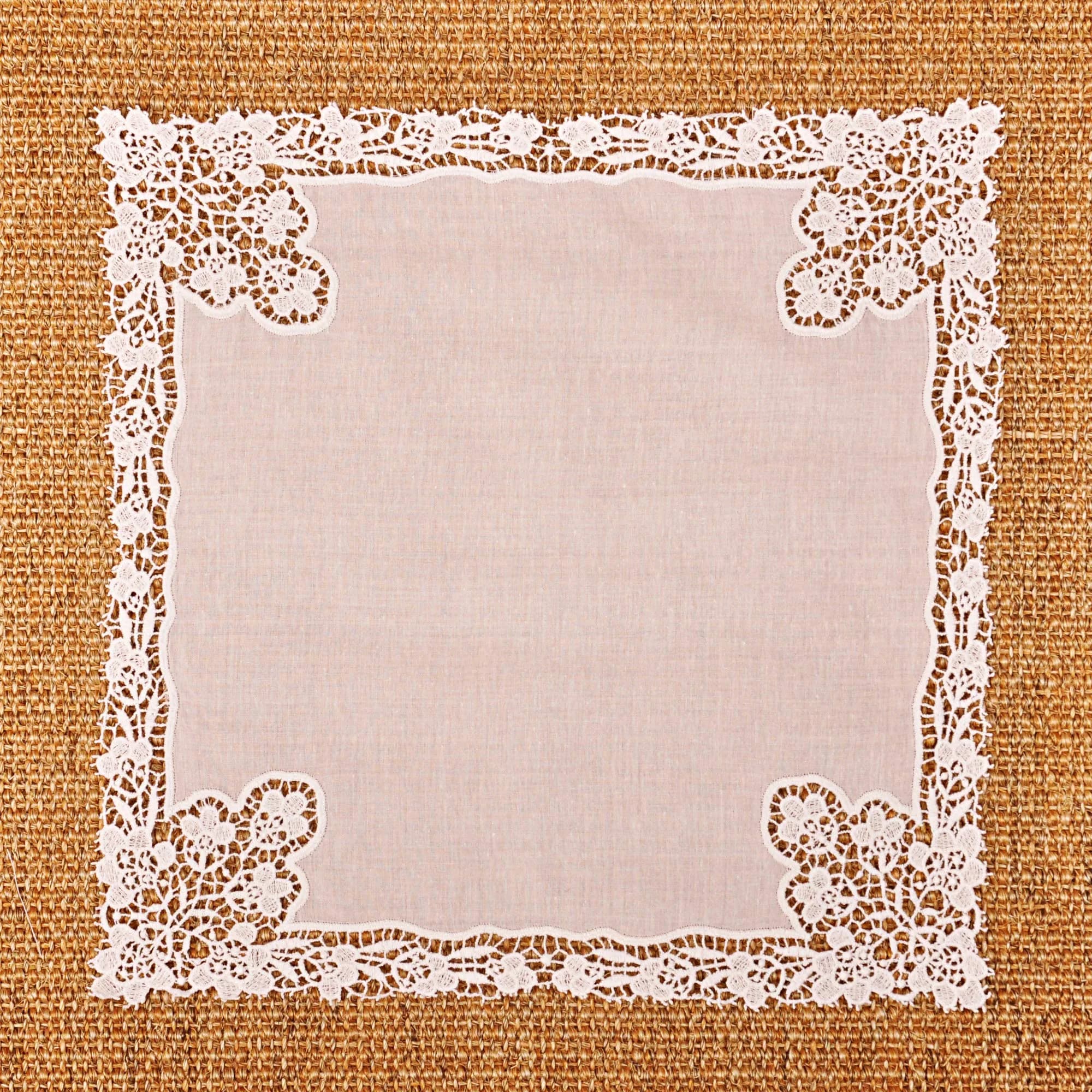 Milesky White Wedding Handkerchief Pure Cotton with Crochet Lace | 30x30cm (11.5x11.5") - view 6