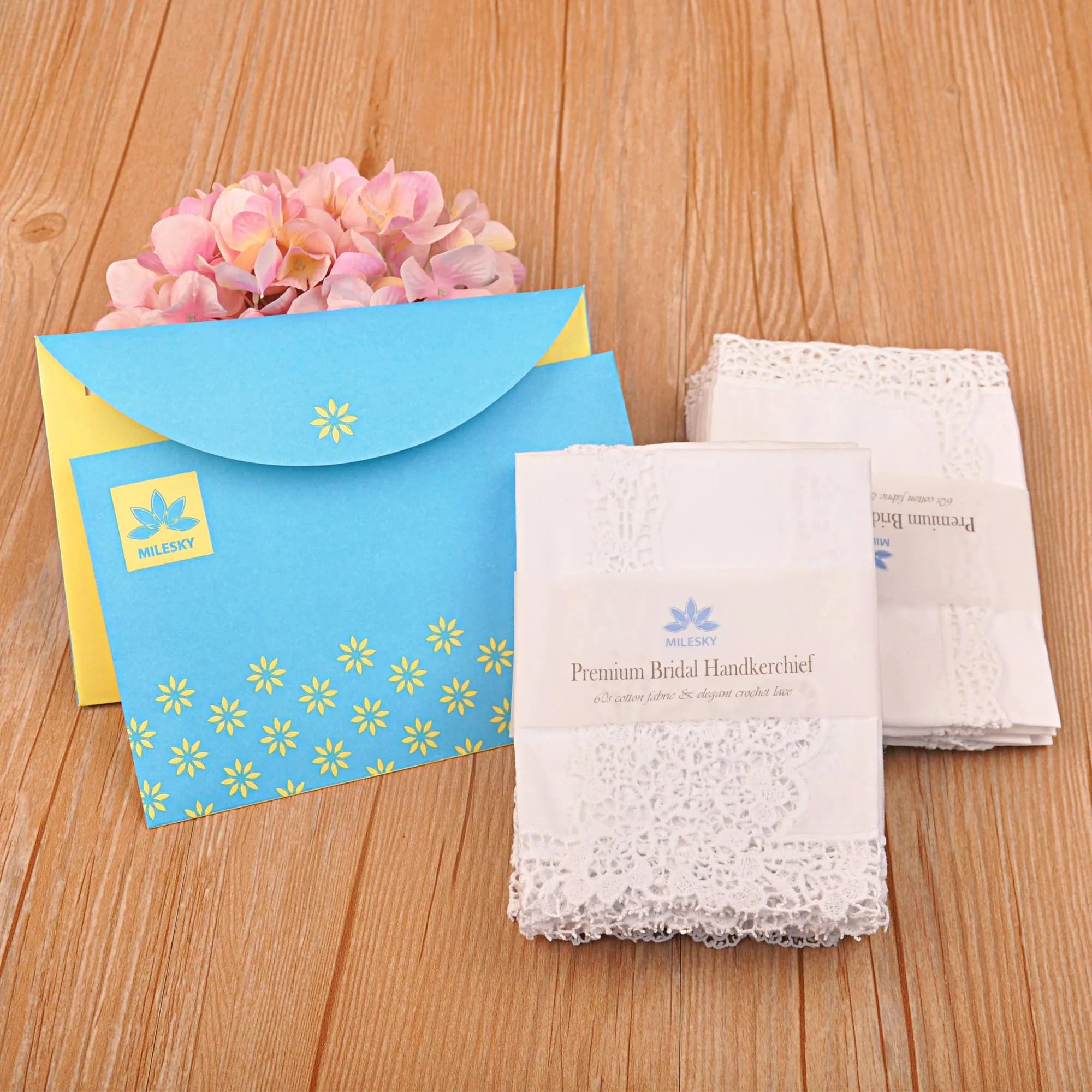 Milesky White Wedding Handkerchief Pure Cotton with Crochet Lace | 30x30cm (11.5x11.5") - view 7