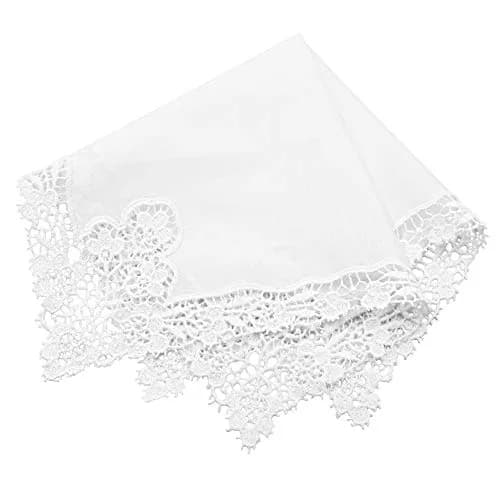 Milesky White Wedding Handkerchief Pure Cotton with Crochet Lace | 30x30cm (11.5x11.5") thumbnail 1