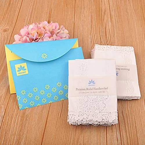 Milesky White Wedding Handkerchief Pure Cotton with Crochet Lace | 30x30cm (11.5x11.5") thumbnail 7