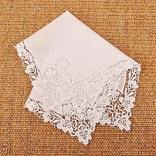 Milesky White Wedding Handkerchief Pure Cotton with Crochet Lace | 30x30cm (11.5x11.5") thumbnail 3