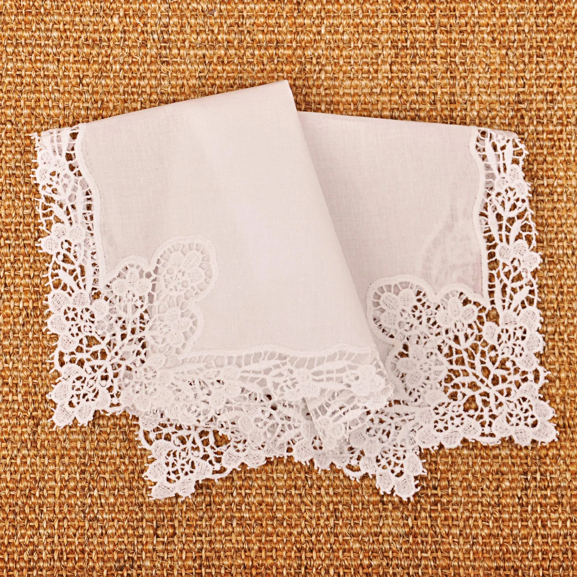 Milesky White Wedding Handkerchief Pure Cotton with Crochet Lace | 30x30cm (11.5x11.5") - view 4