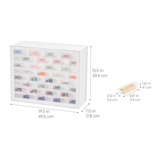 IRIS USA 64-Drawer Screw Organizer | Durable Plastic Hardware Storage in USA (7" L x 19.5" W x 15.5" H) thumbnail 3